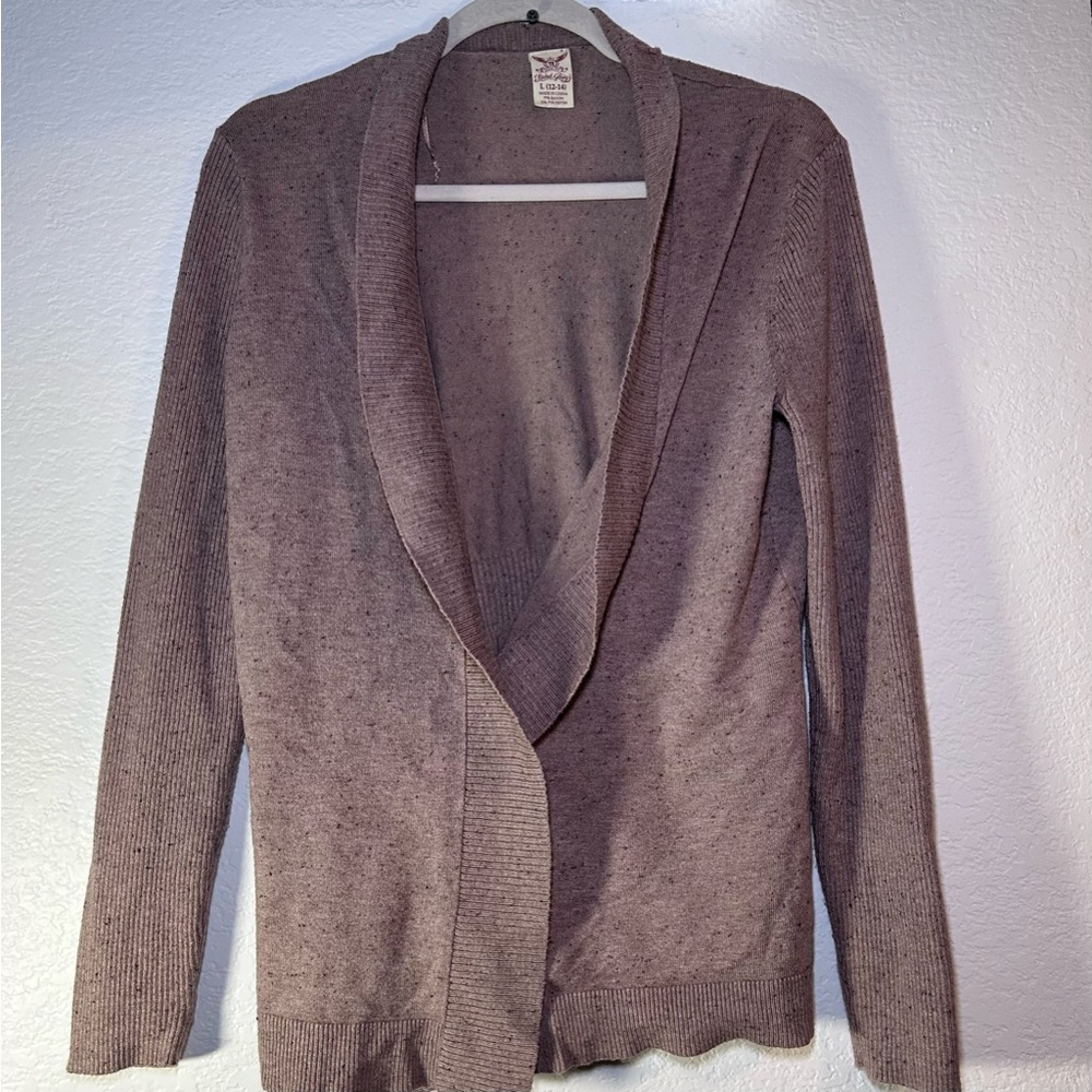 Womens Faded Glory Toasted Heathered Fleck Cardigan Sweater Ribbed Sz L (12-14)